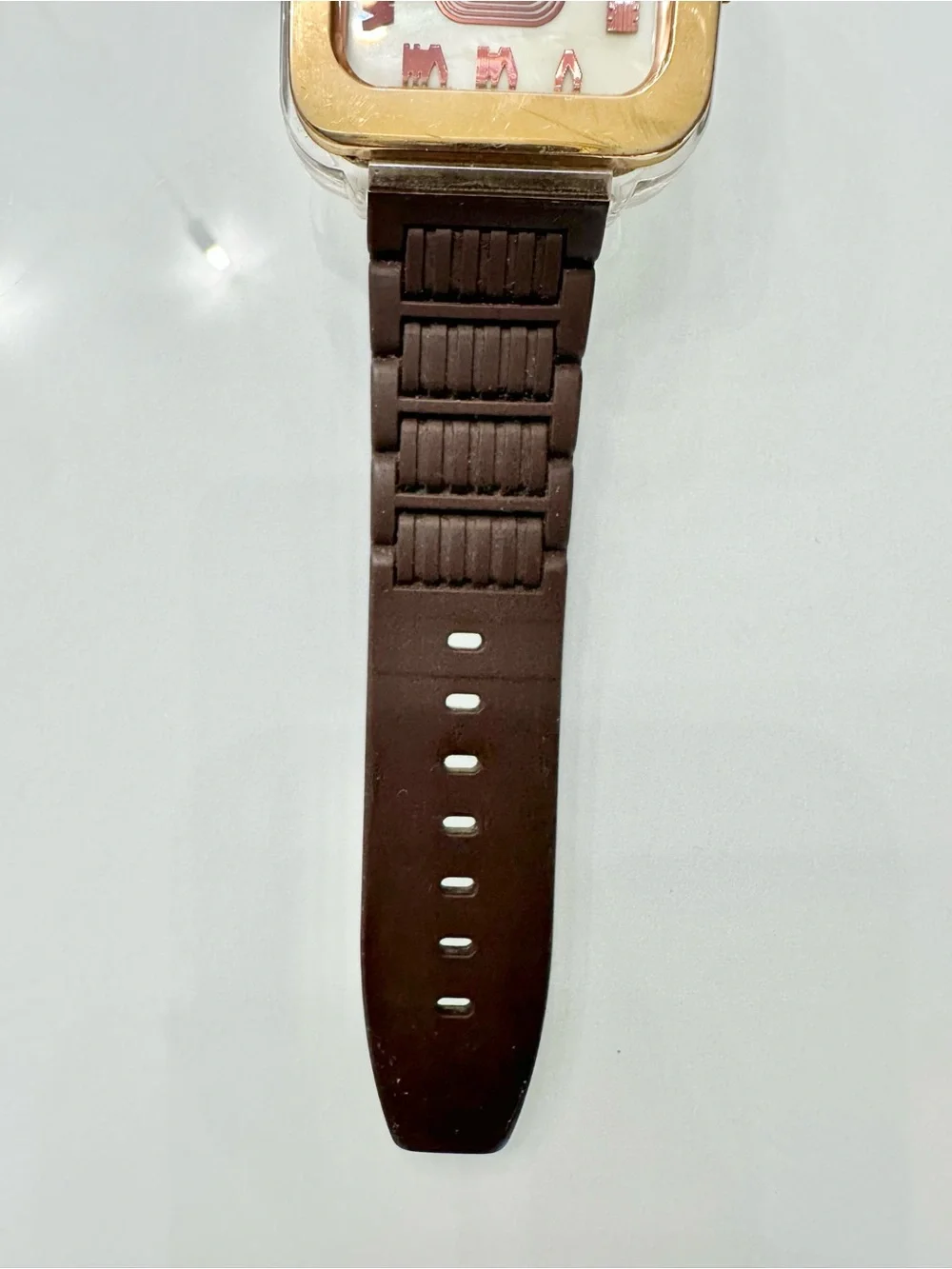 TOUS Rose Gold-Tone Square Watch with Brown Strap and Pink Box